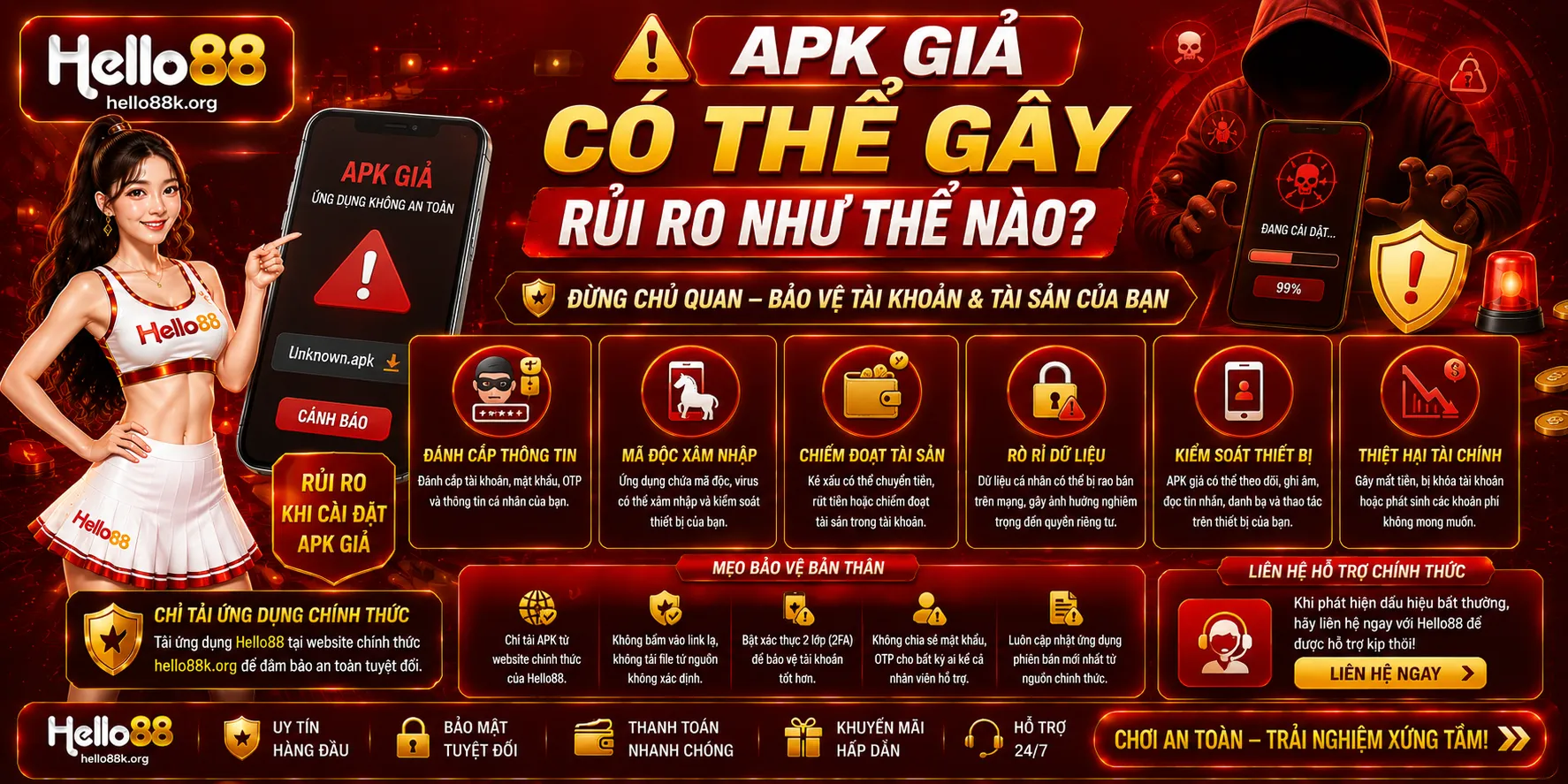 Cảnh Báo Bảo Mật Hello88: Phishing, OTP Và APK Giả 2 APK giả có thể gây rủi ro như thế nào?